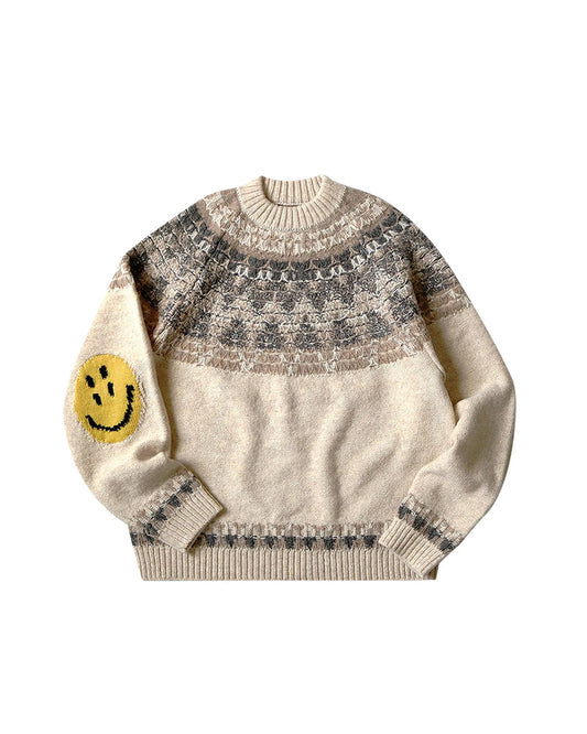 5G Wool Nordic Smilie Patch Raglan Sweater